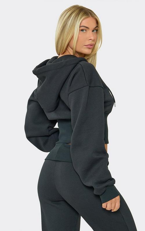 Logn Sleeve Double Zip Front Cropped Hoodie In Grey | EGO US | EGO