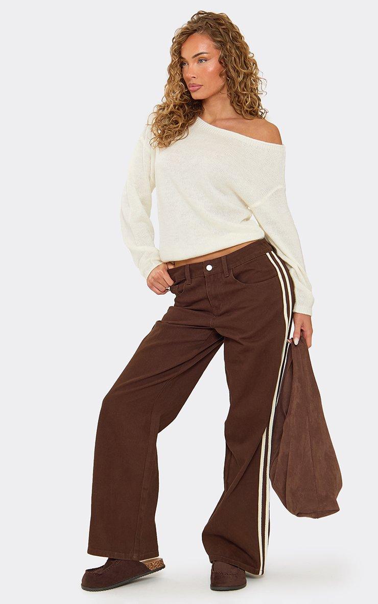 46287 Denim Low Rise Straight Leg Stripe Trouser In Brown