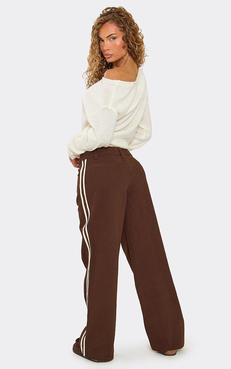 46287 Denim Low Rise Straight Leg Stripe Trouser In Brown