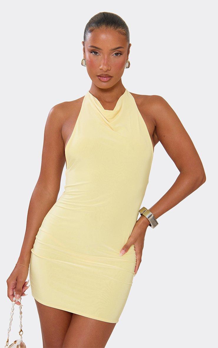womens lemon dress Hana | Plunge-Neck Tailored Maxi 100% Polyester Xixirimido Butterfly Lemon Floral Print
