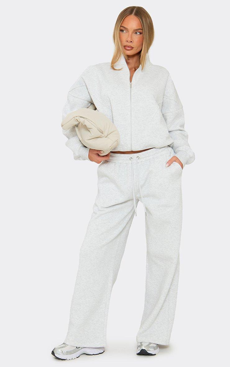 Low Rise Drawstring Waist Wide Leg Joggers In Light Grey Marl