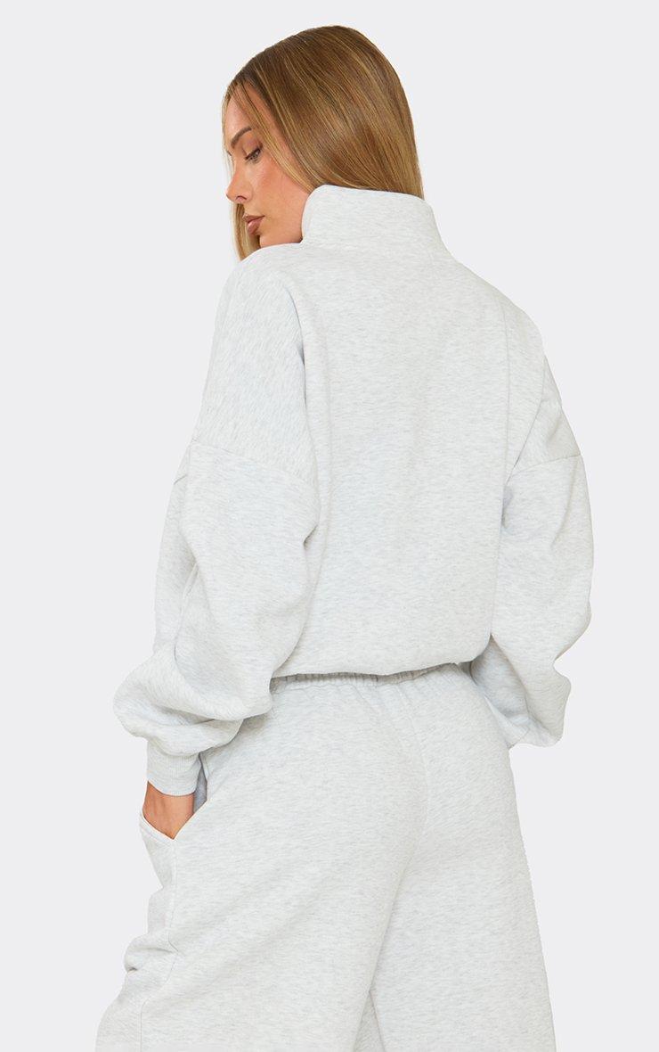 Long Sleeve Funnel Neck Seam Detail Oversized Zip Up Sweatshirt In Light Grey Marl