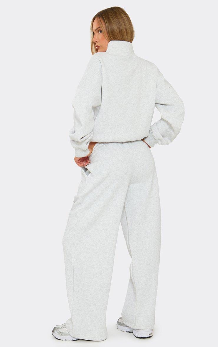 Low Rise Drawstring Waist Wide Leg Joggers In Light Grey Marl