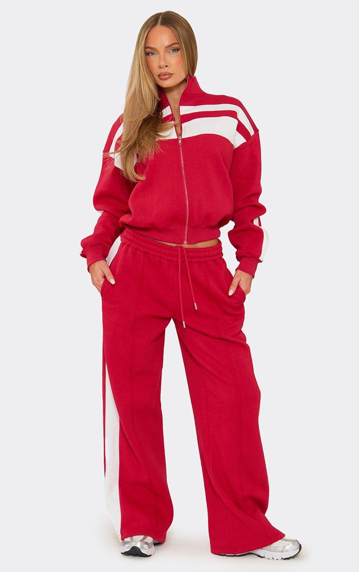 Low Rise Contrast Panel Straight Leg Joggers In Red