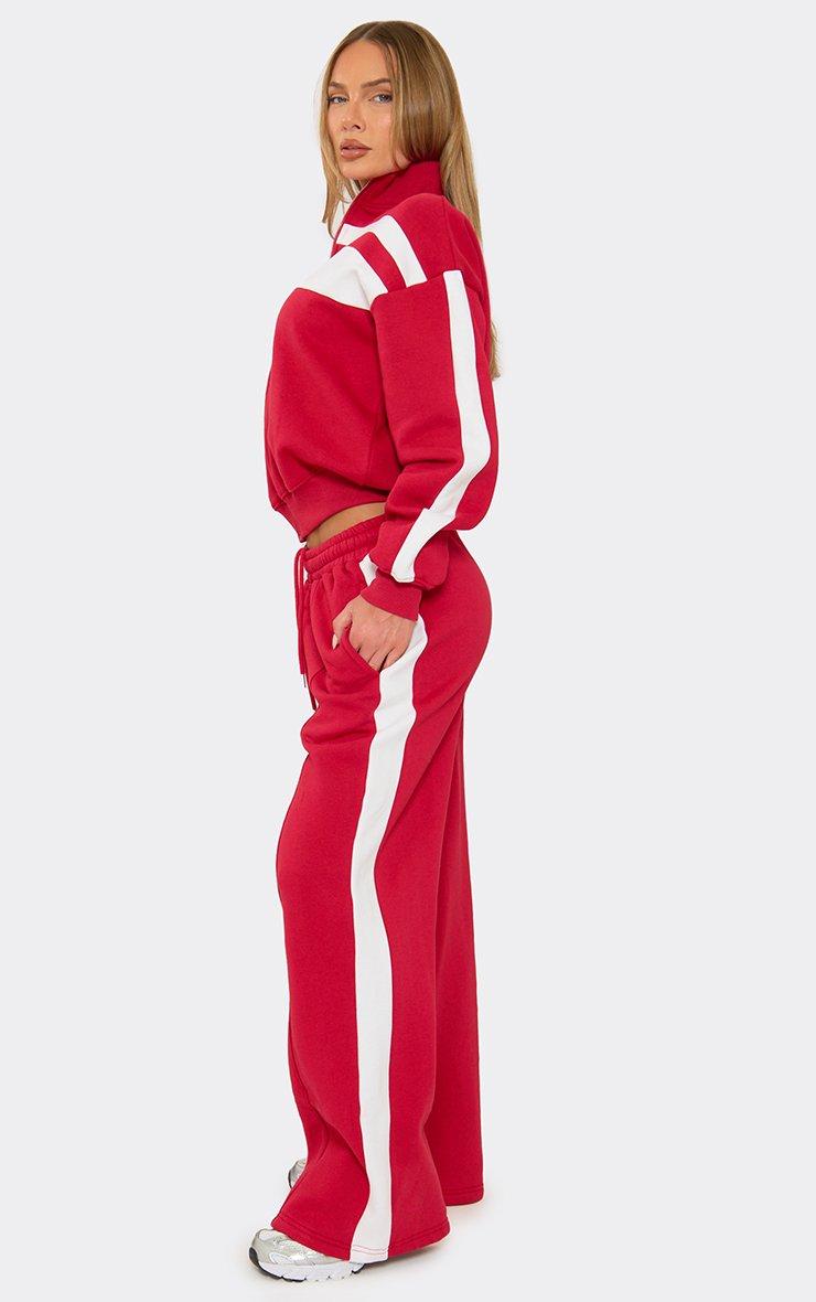 Low Rise Contrast Panel Straight Leg Joggers In Red