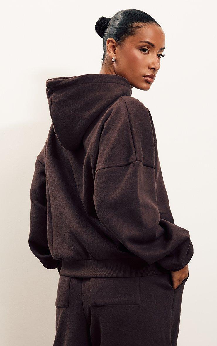 Long Sleeve Oversized Double Zip Hoodie In Chocolate Brown