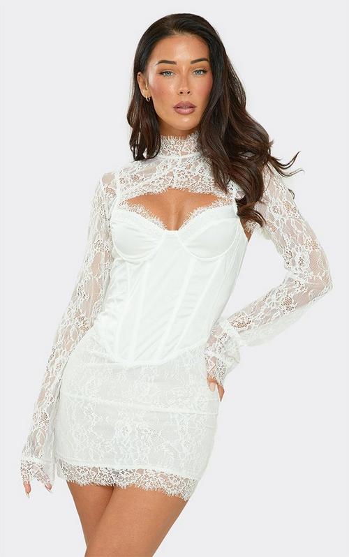 long sleeve lace cup mini dress in ivory Sleeveless Detail Layered White | EGO UK COUNT-40