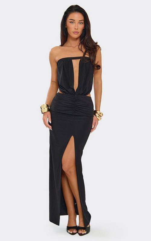 Bandeau Double Belt Detail Mini Bodycon Dress In Black Woven | EGO US