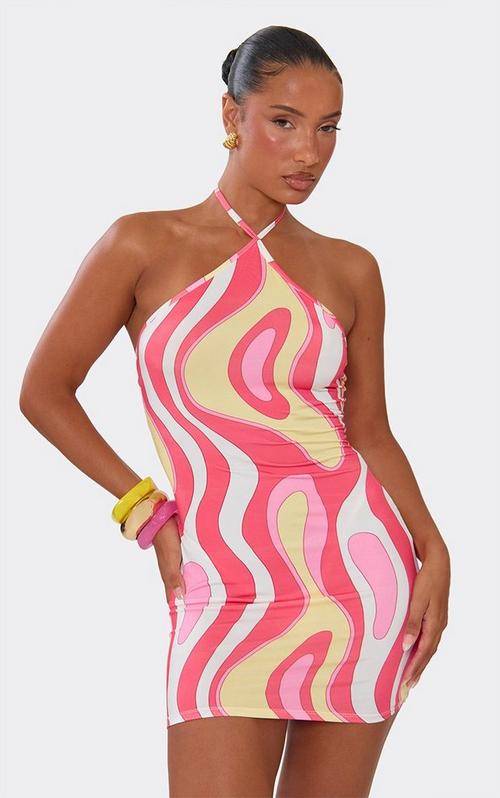 women's halter neck trapeze disco dot dress Halterneck Low Back Maxi In White Polka Print Mesh | EGO US campaign_red