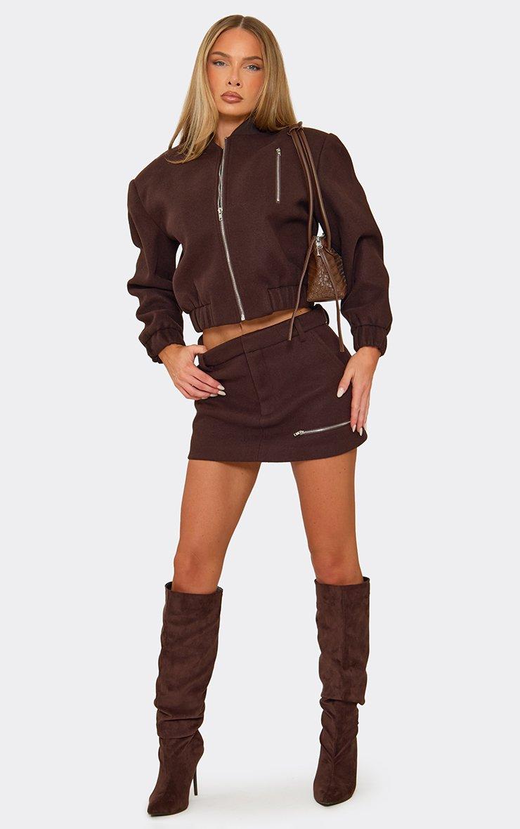 46287 Low Rise Wool Look Mini Skirt In Brown