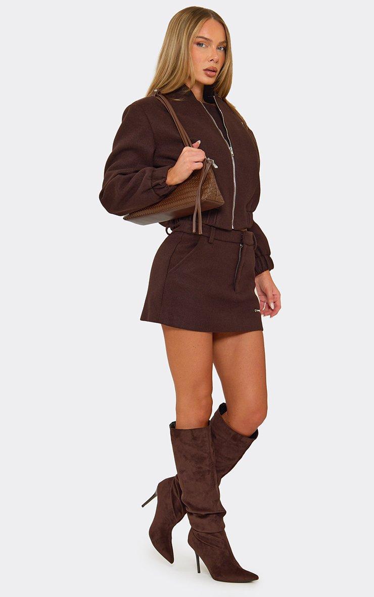 46287 Low Rise Wool Look Mini Skirt In Brown