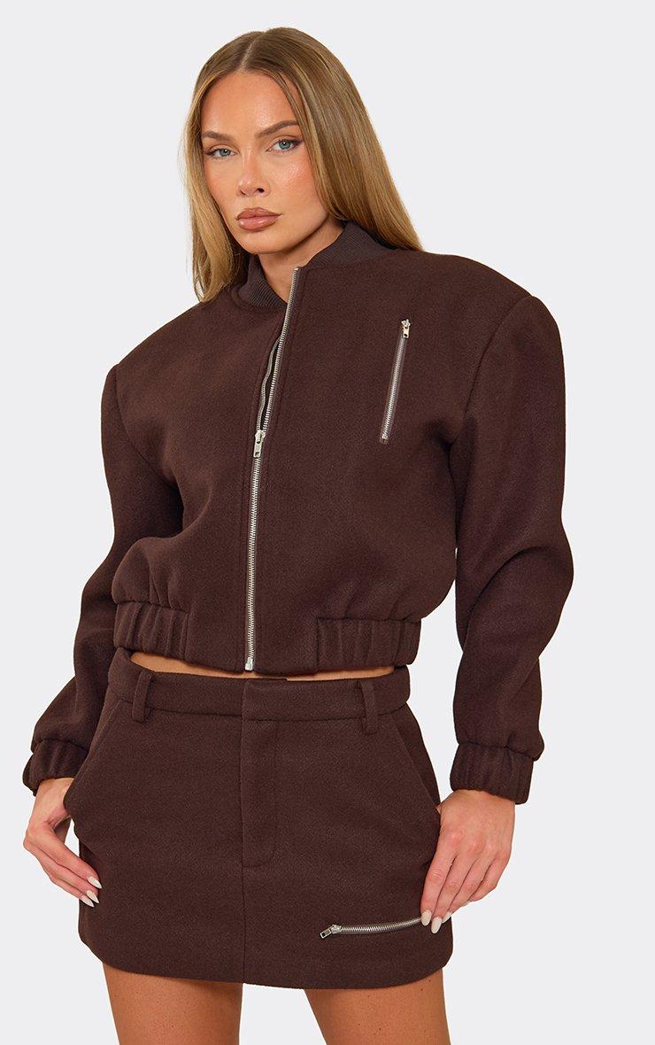 46288 Wool Look Bomber Jacket In Brown