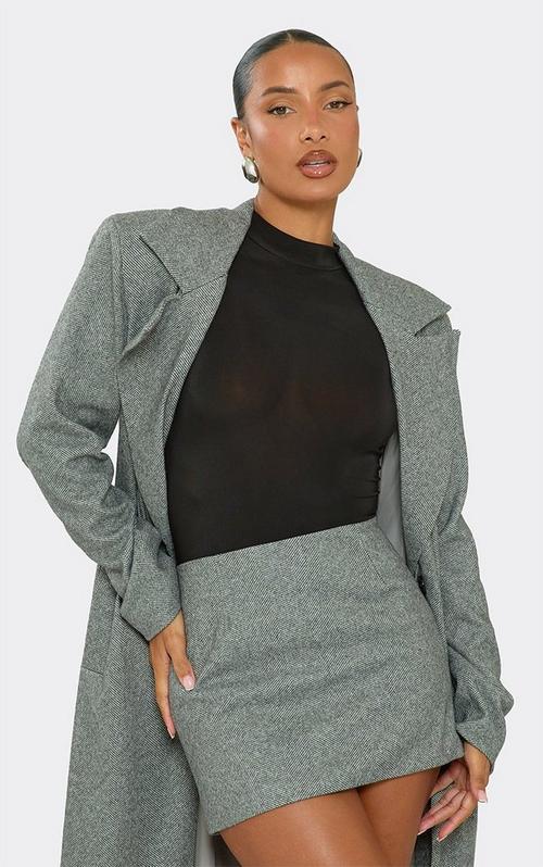 Mid Rise Frill Hem Detail Wool Look Mini Skirt In Stone | EGO US | EGO