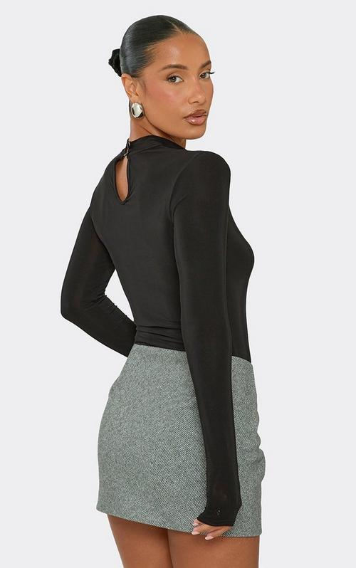 Mid Rise Frill Hem Detail Wool Look Mini Skirt In Stone | EGO US | EGO