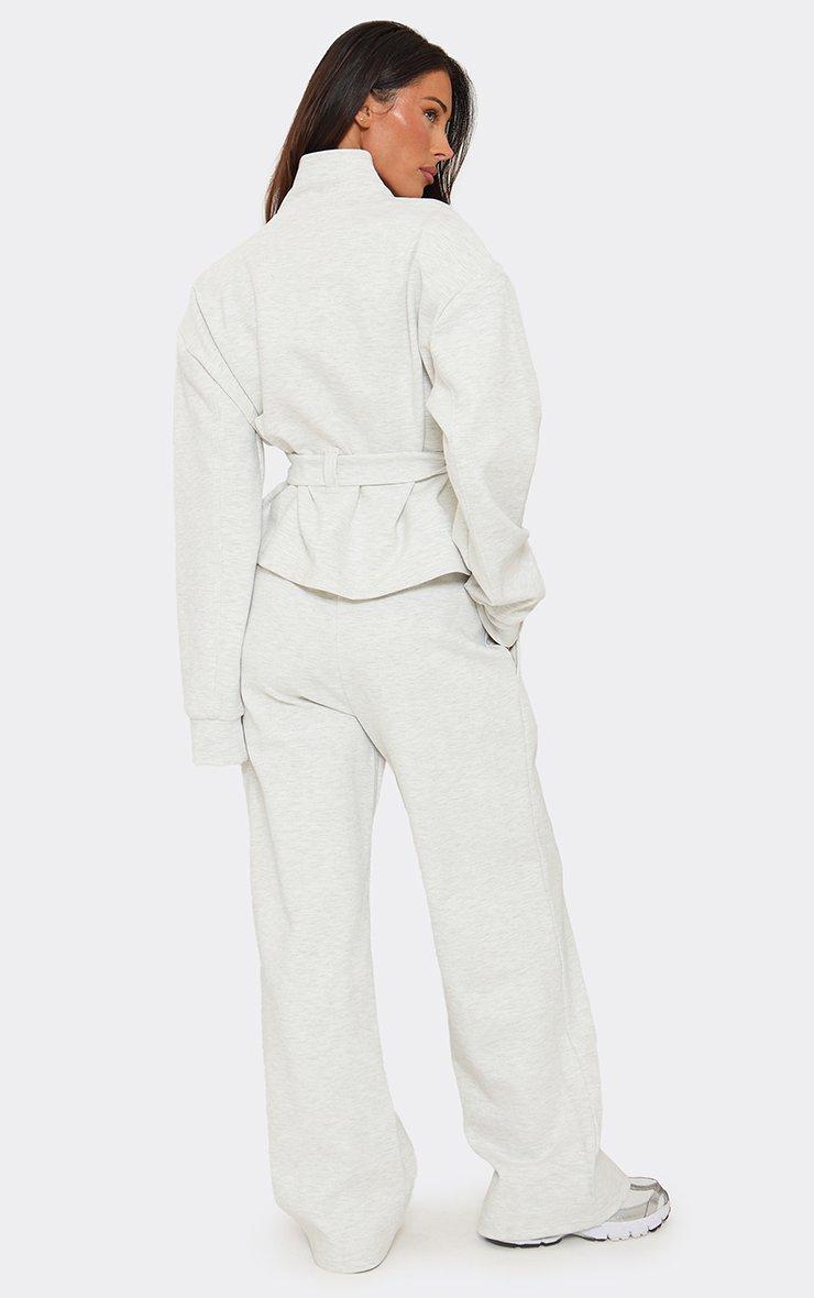 Mid Rise Wide Leg Joggers In Light Grey Marl Interlock