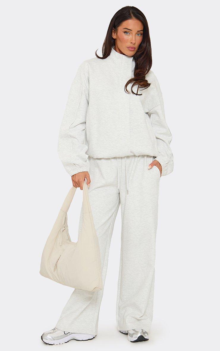 Long Sleeve High Neck Seam Detail Jacket In Light Grey Marl Interlock
