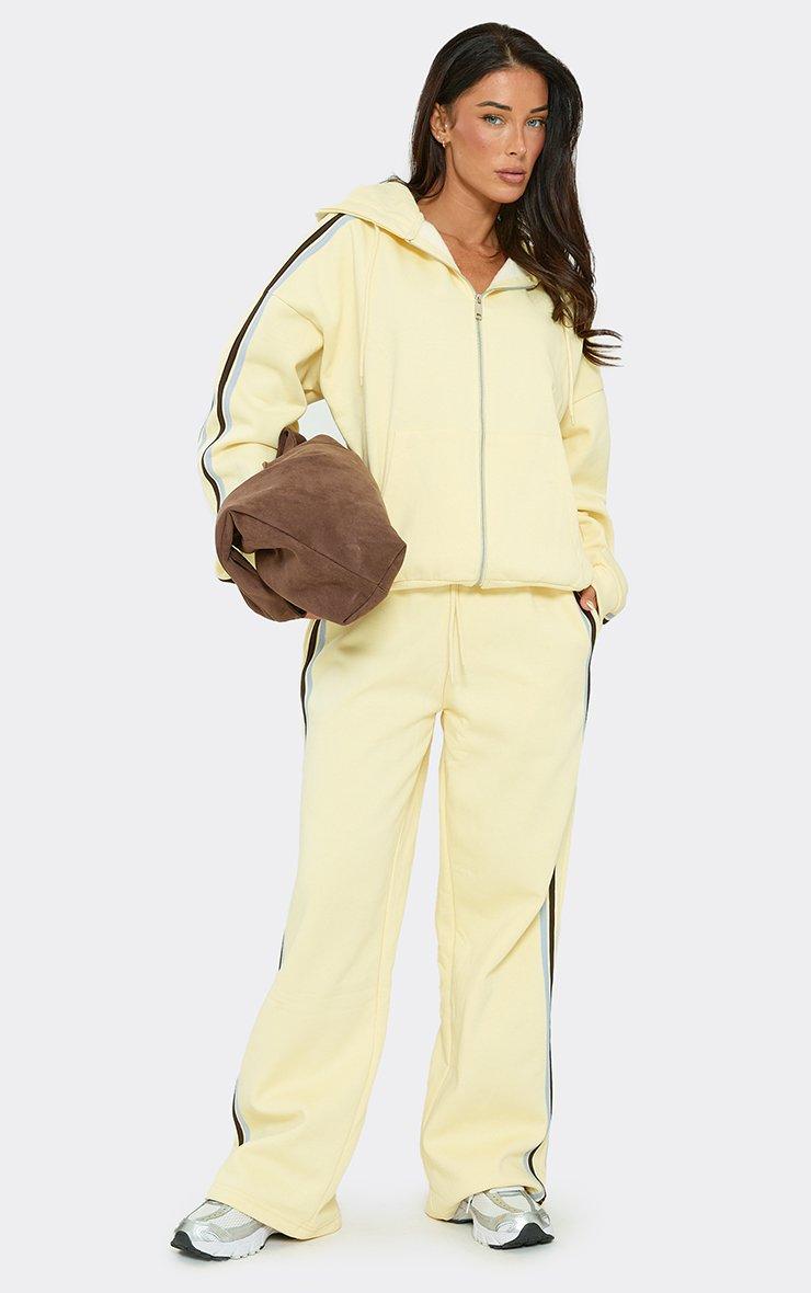 Long Sleeve Contrast Side Stripe Zip Up Oversized Hoodie In Lemon