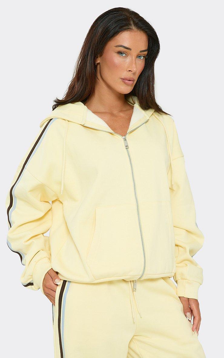 Long Sleeve Contrast Side Stripe Zip Up Oversized Hoodie In Lemon