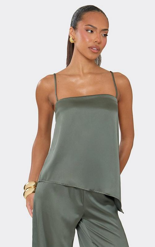 Sleeveless Scoop Neck Racer Back Cami Top In Grey Satin | EGO US | EGO