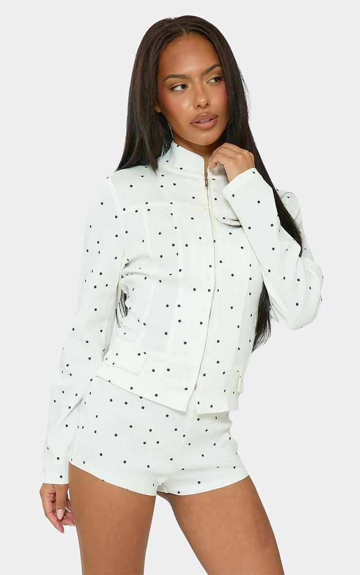 Low Rise Mini Shorts In White Polka Dot