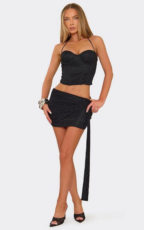 Mid Rise Frill Detail Mini Skirt In Black | EGO US | EGO