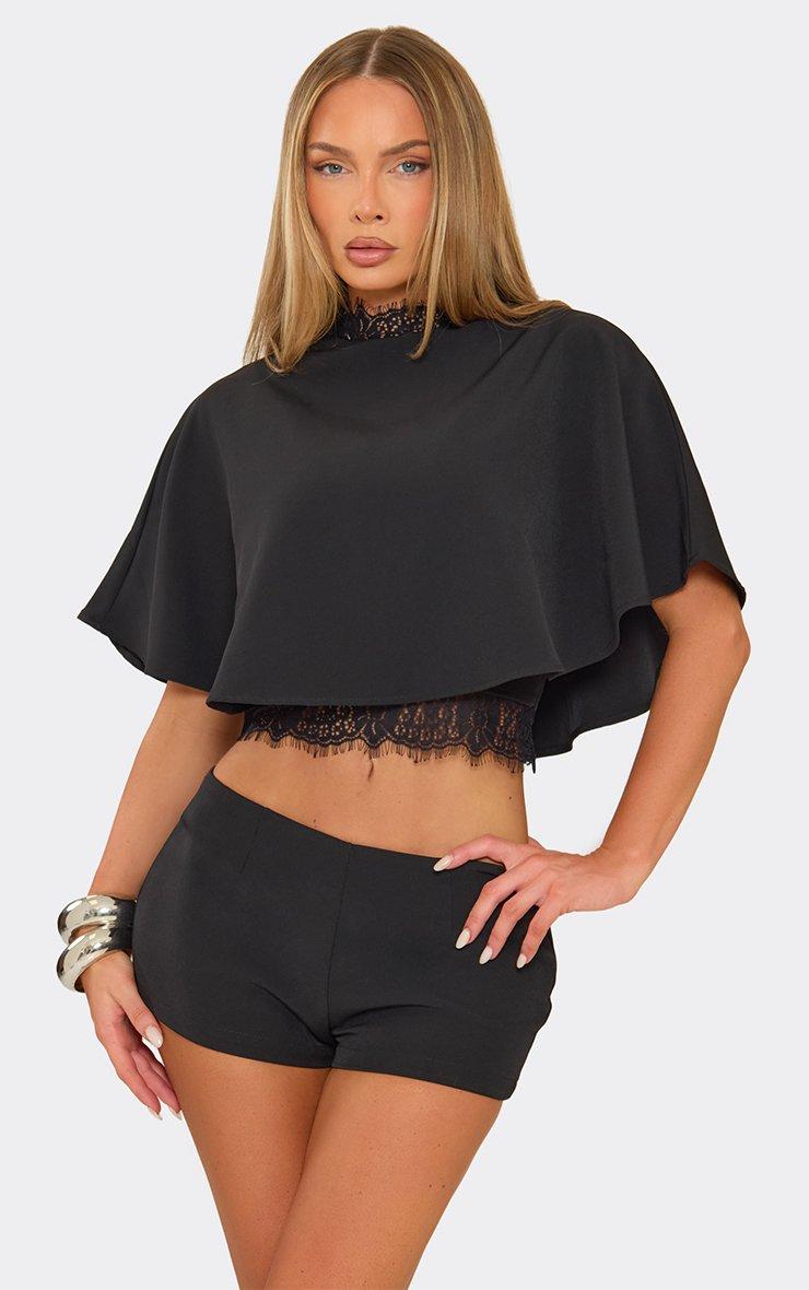 Lace Trim Cape Top In Black