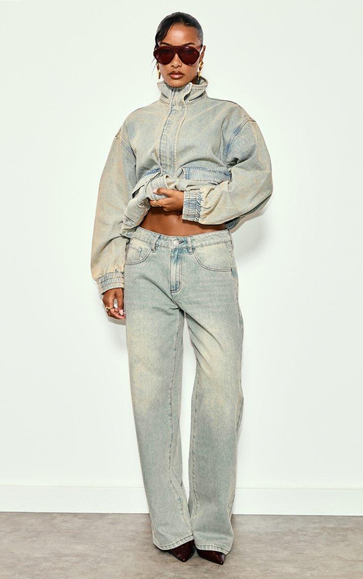 Low Rise Wide Leg Jeans In Light Vintage Wash Denim