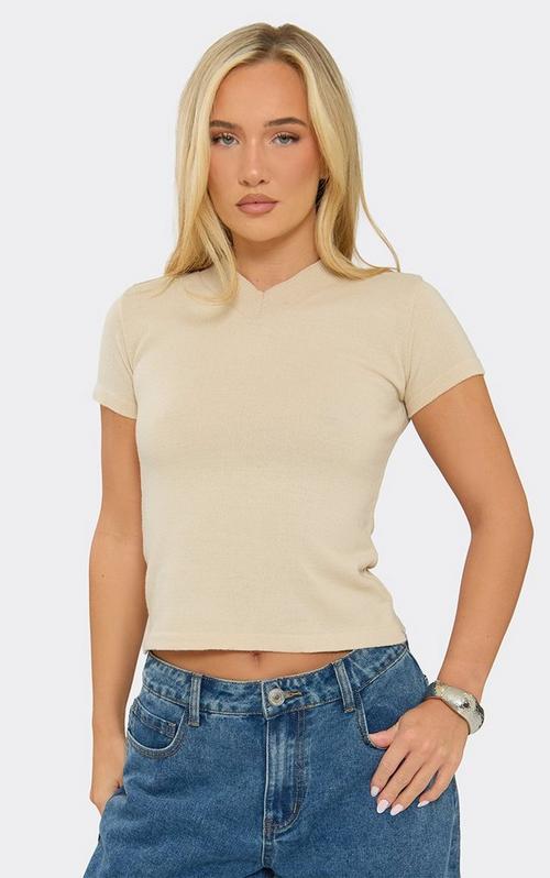 Sleeveless High Neck Binding Detail Top In Taupe Woven | EGO US | EGO