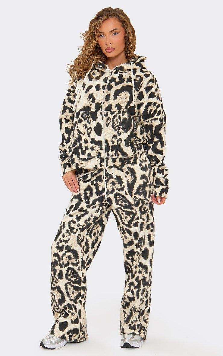 46287 Leopard Print Wide Leg Jogger In Brown
