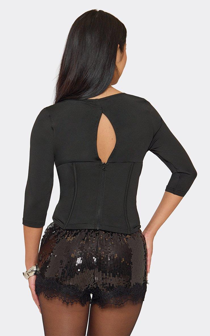 Low Waist Lace Trim Mini Shorts In Black Sequin