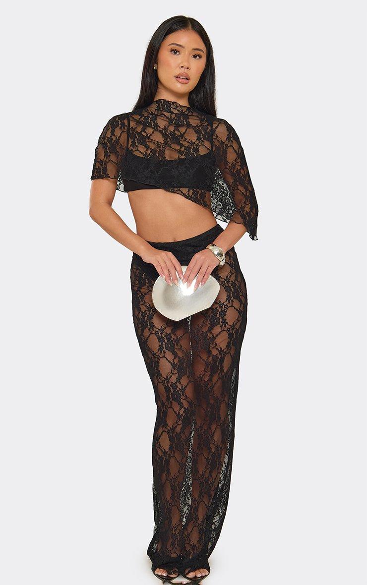 Contrast Lace Cape Top With Bralet In Black.
