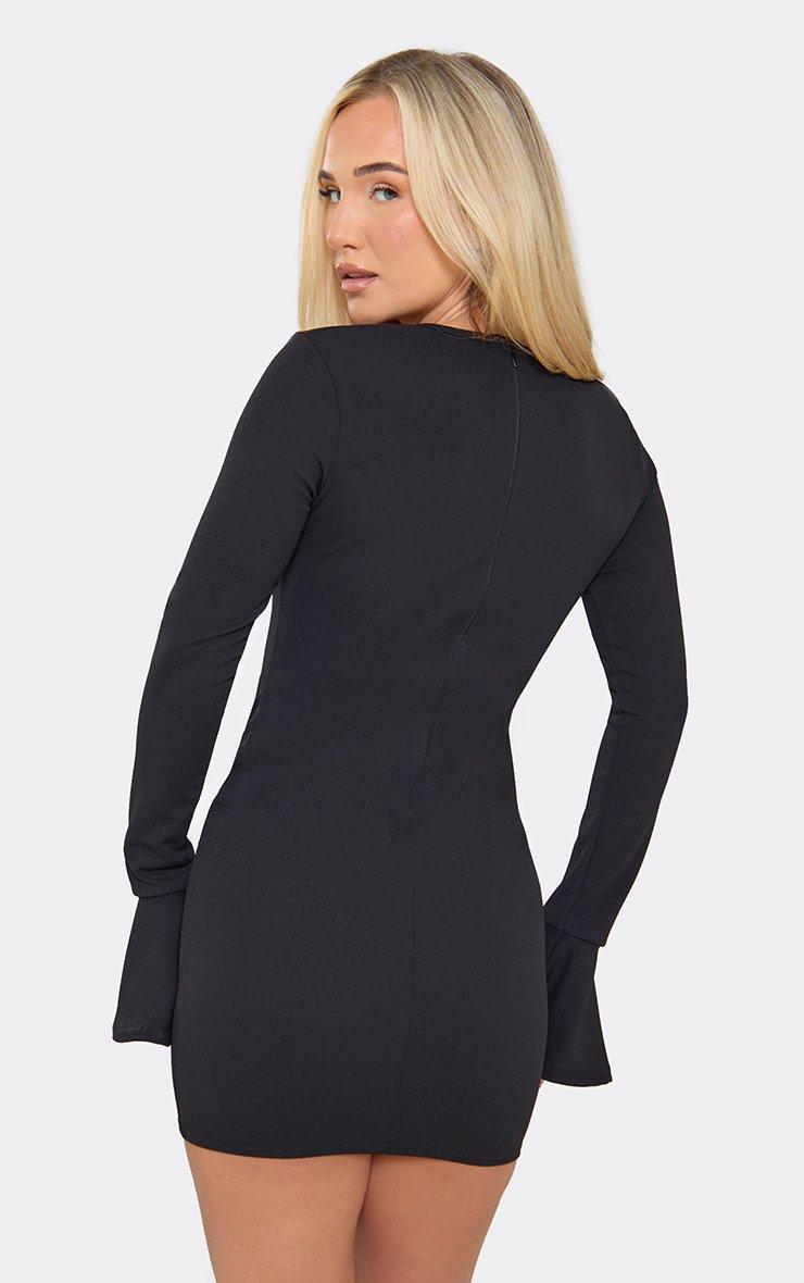 Long Bell Sleeve Square Neck Mini Dress In Black
