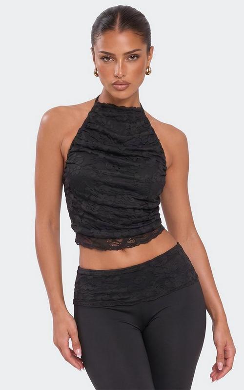 Choker Neck Ruched Crop Top In Black Mesh | EGO US | EGO