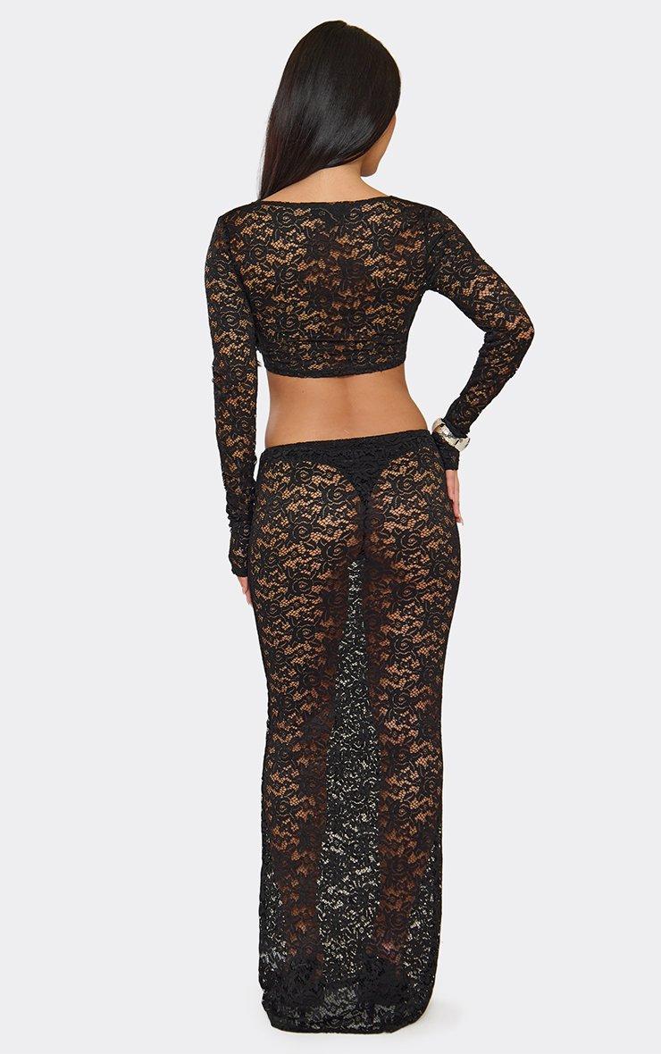 Low Waist Maxi Skirt In Black Sheer Lace