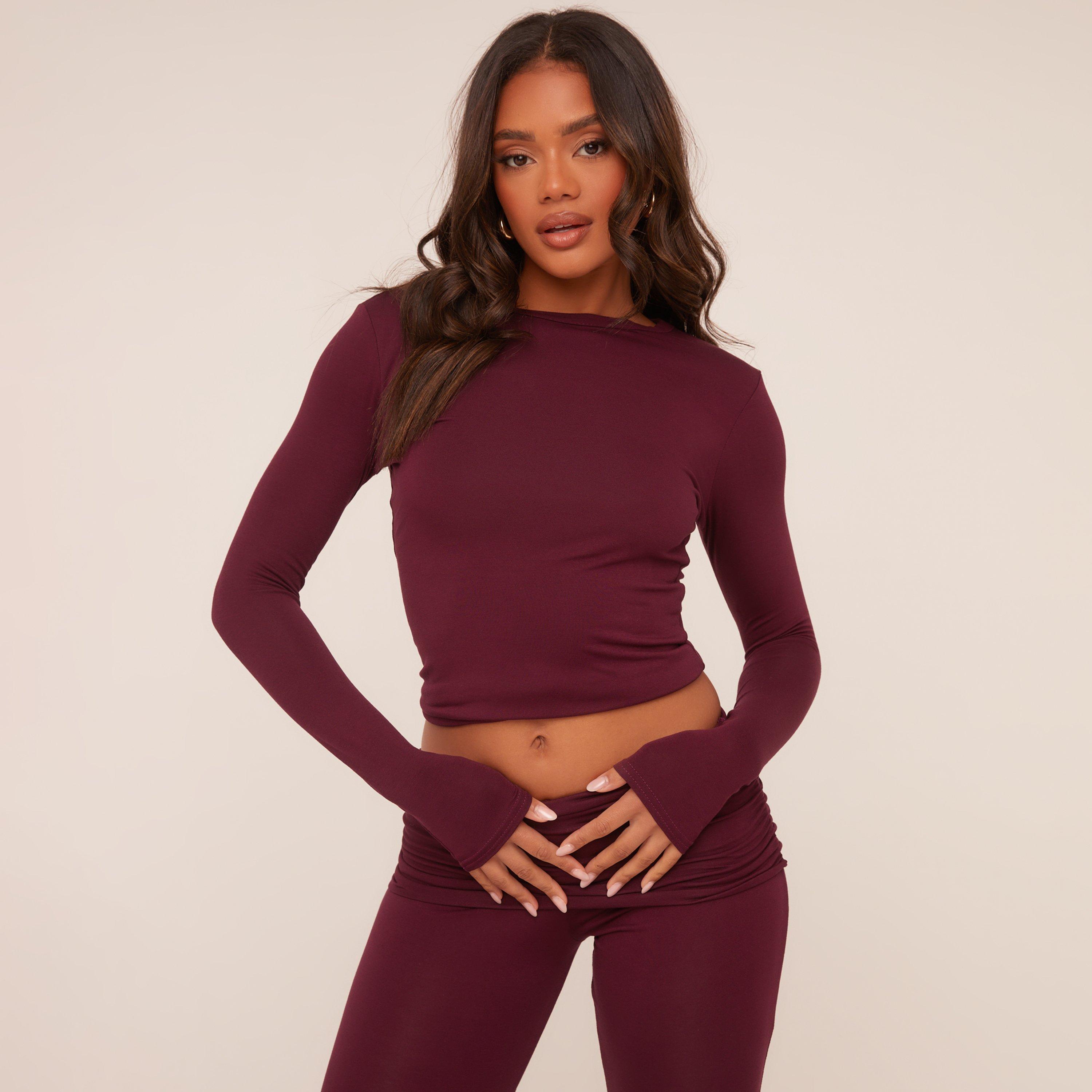 Image of Long Sleeve Crew Neck Top In Burgundy, Women's