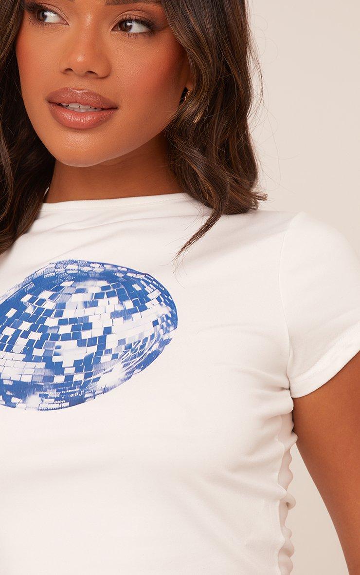 Short Sleeve Disco Ball Graphic Print Cropped Baby Tee In White