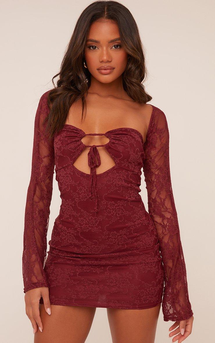 white christmas dresses Pink Bodycon Dress Rib Twist Front Cut Out Short Sleeve main image 1
