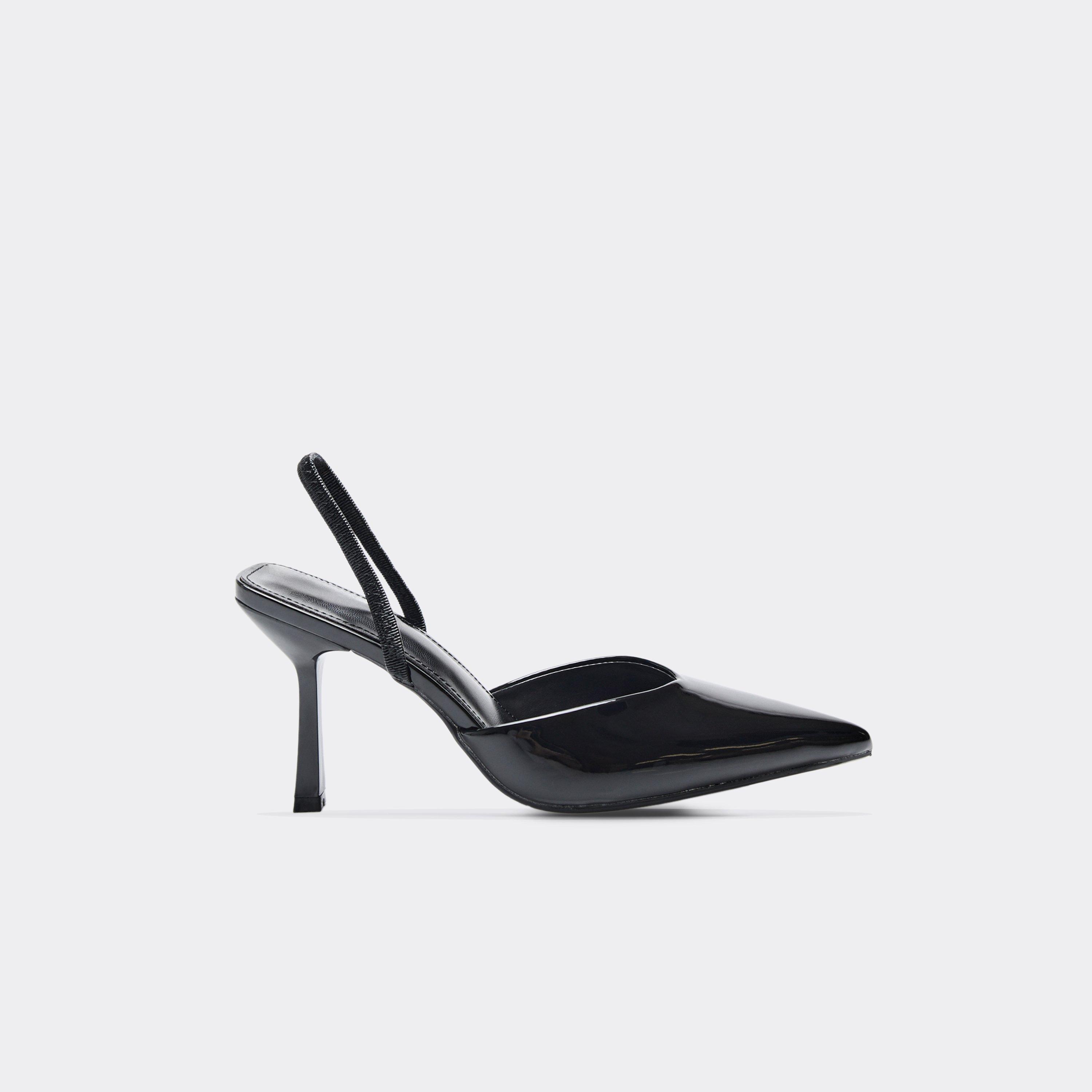 Cyran Pointed Toe Slingback Court Heel In Black Patent, Women's Size UK 3