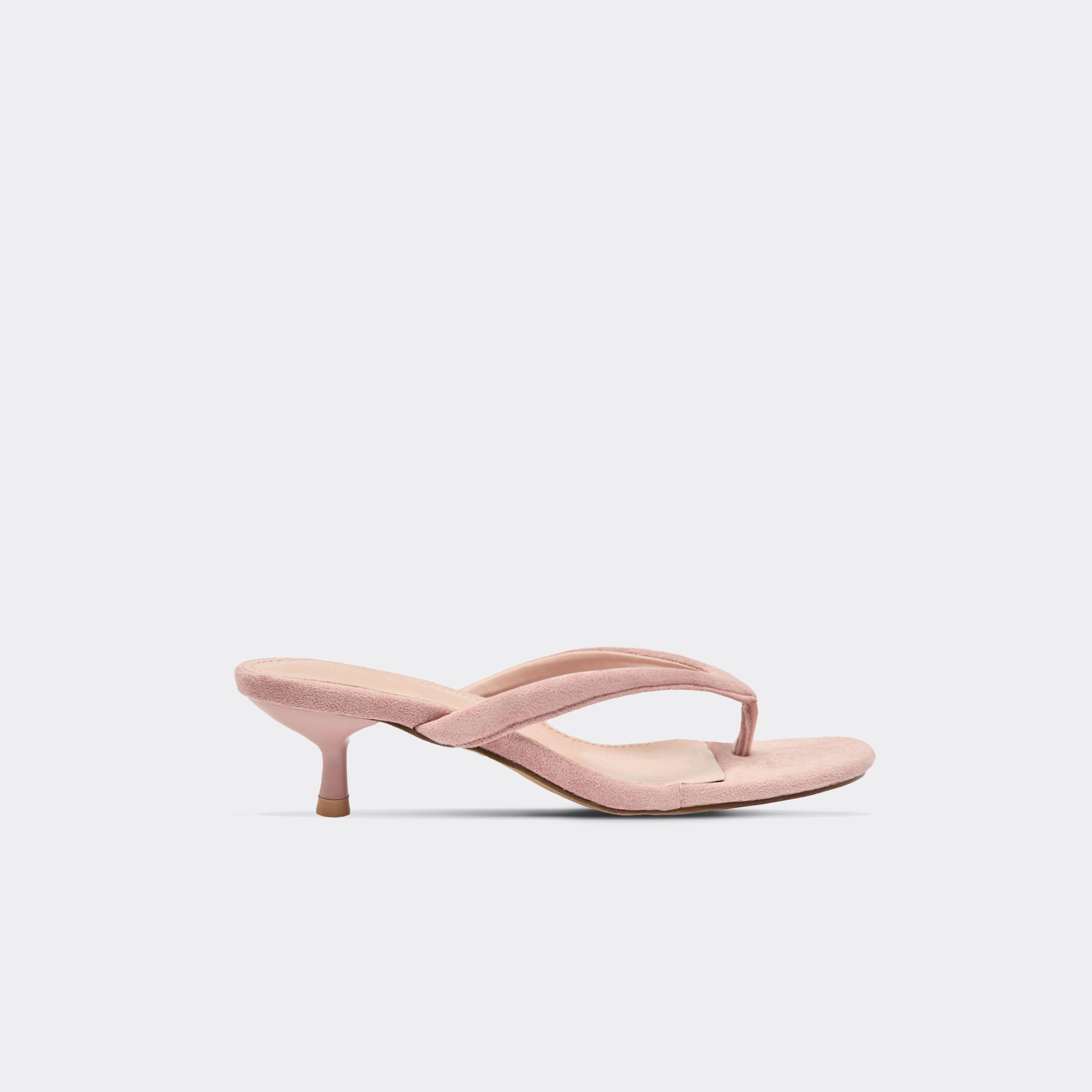 Darth Thong Strap Low Heeled Mule In Pink Faux Suede, Women's Size UK 7