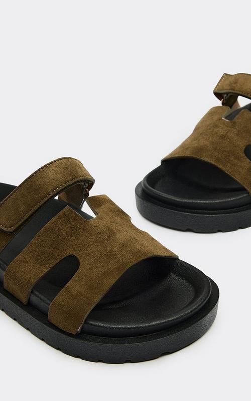 Nataline Fringe Detail Chunky Sole Sandal In Beige Faux Suede
