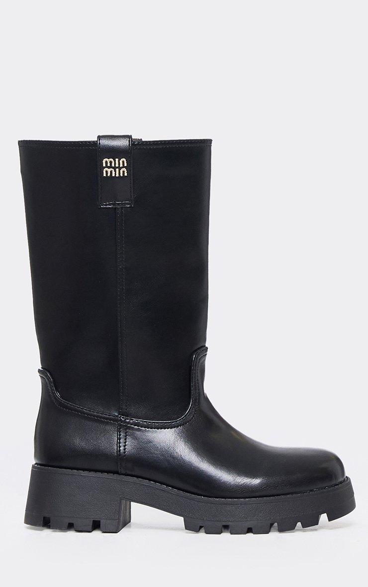 ピッピ612 Pasata Stud Detail Side Zip Chunky Mid Calf Biker Boot In