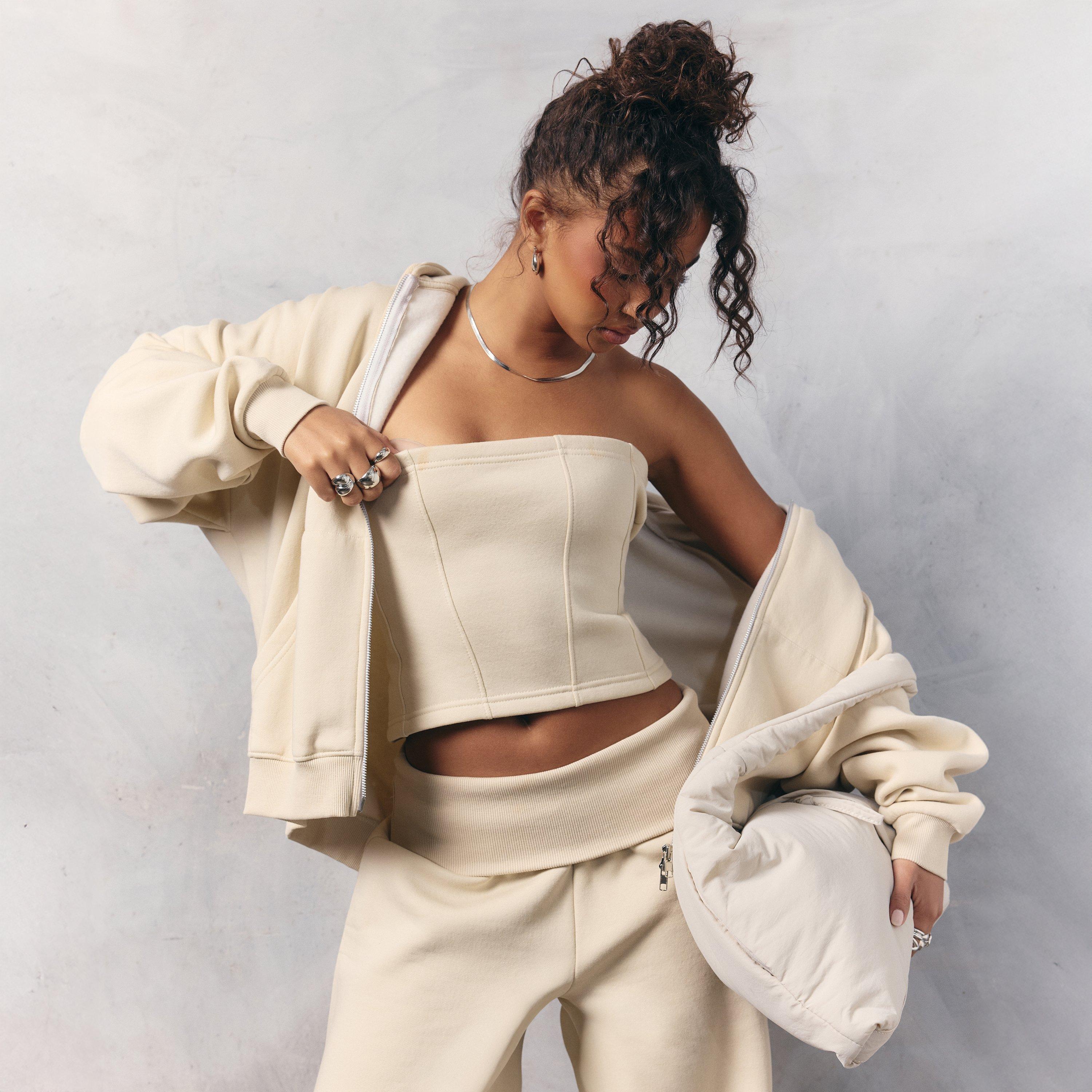 Image of Bandeau Seam Detail Sweat Top In Stone, Women's