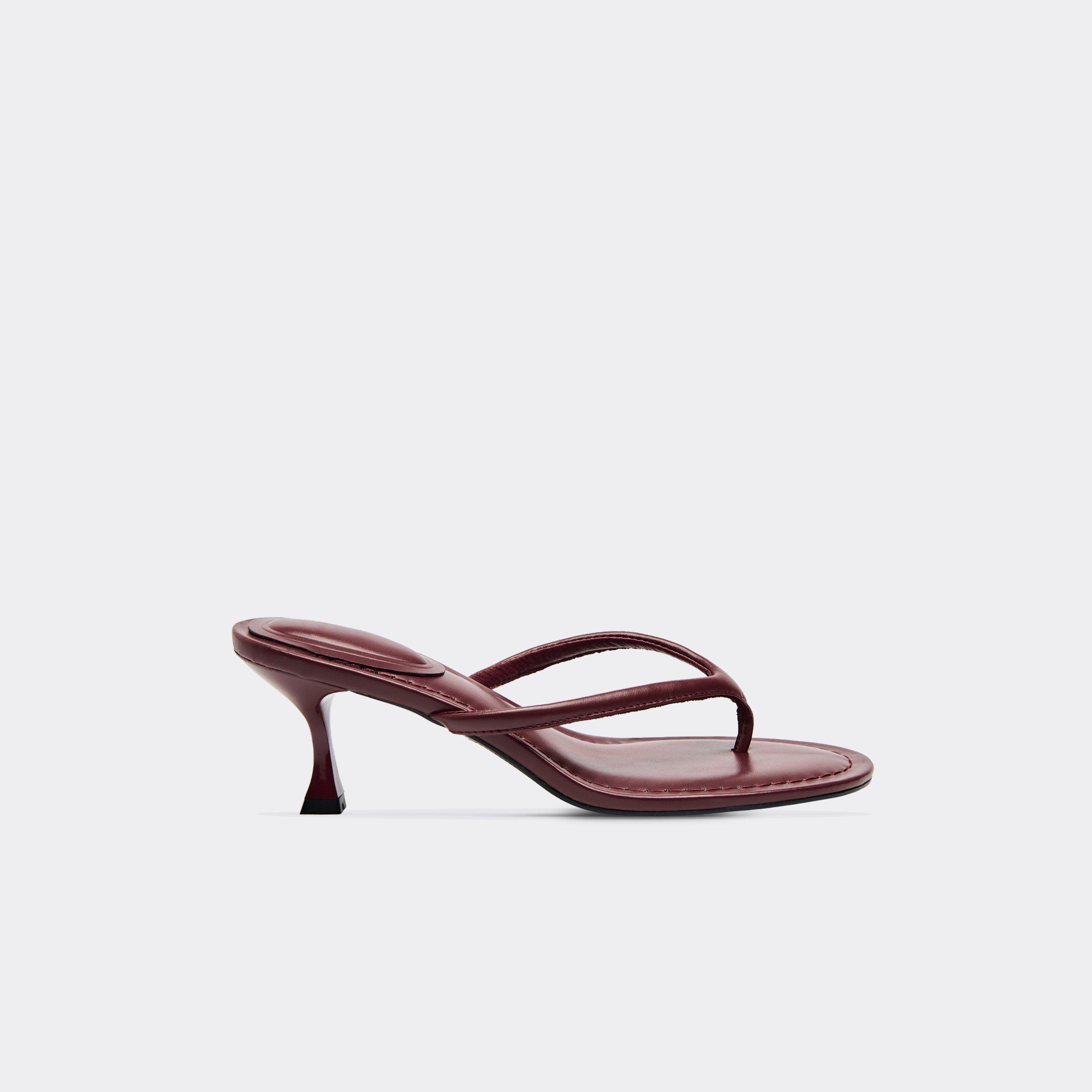 Enzo Thong Strap Heeled Mule In Burgundy Faux Leather, Women's Size UK 3