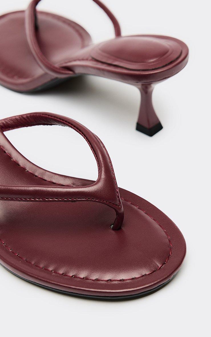Enzo Thong Strap Heeled Mule In Burgundy Faux Leather