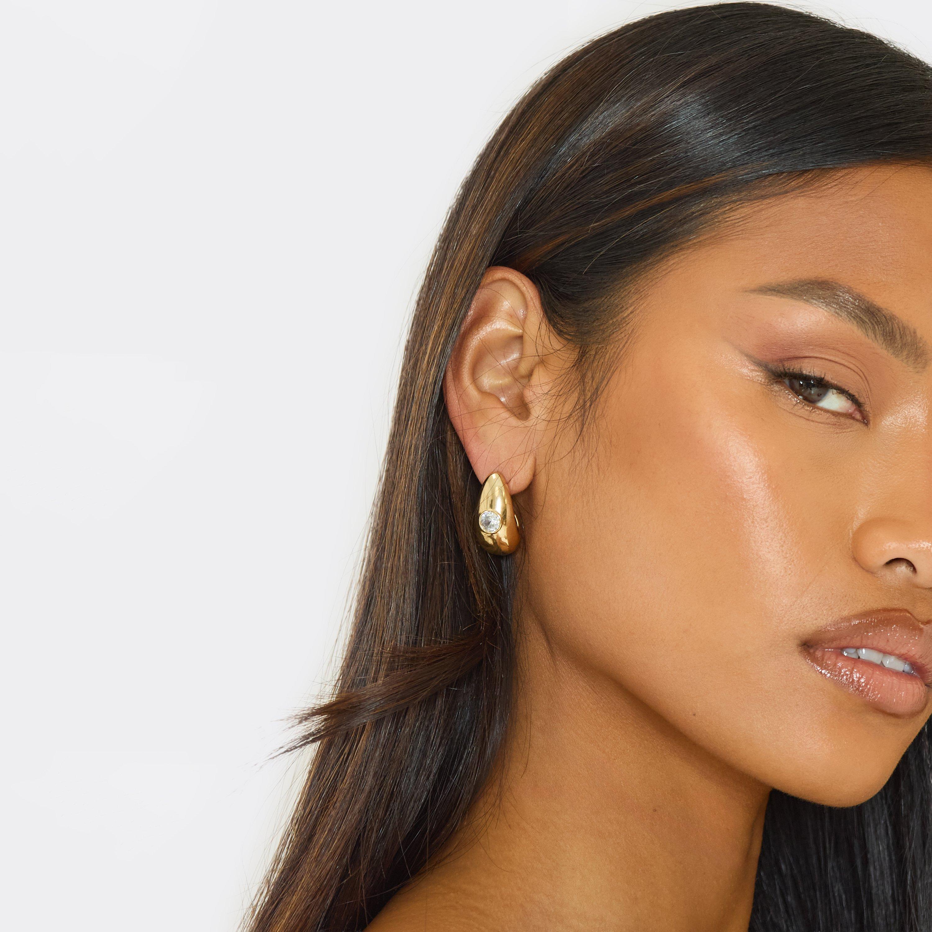 Gem Detail Hoop Earrings In Gold, Women's Size UK 0