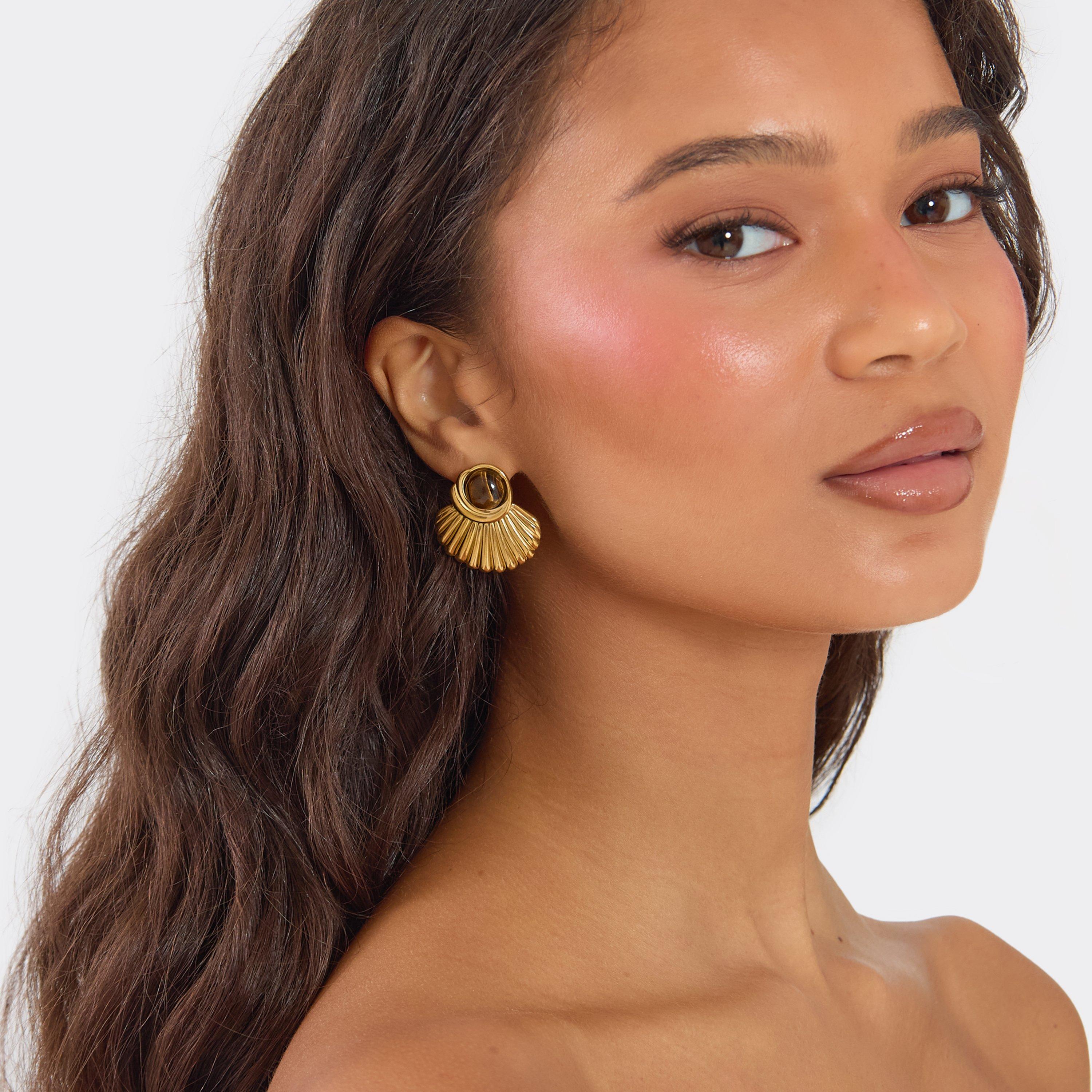 Drop Stud Fan Earrings In Gold, Women’s
