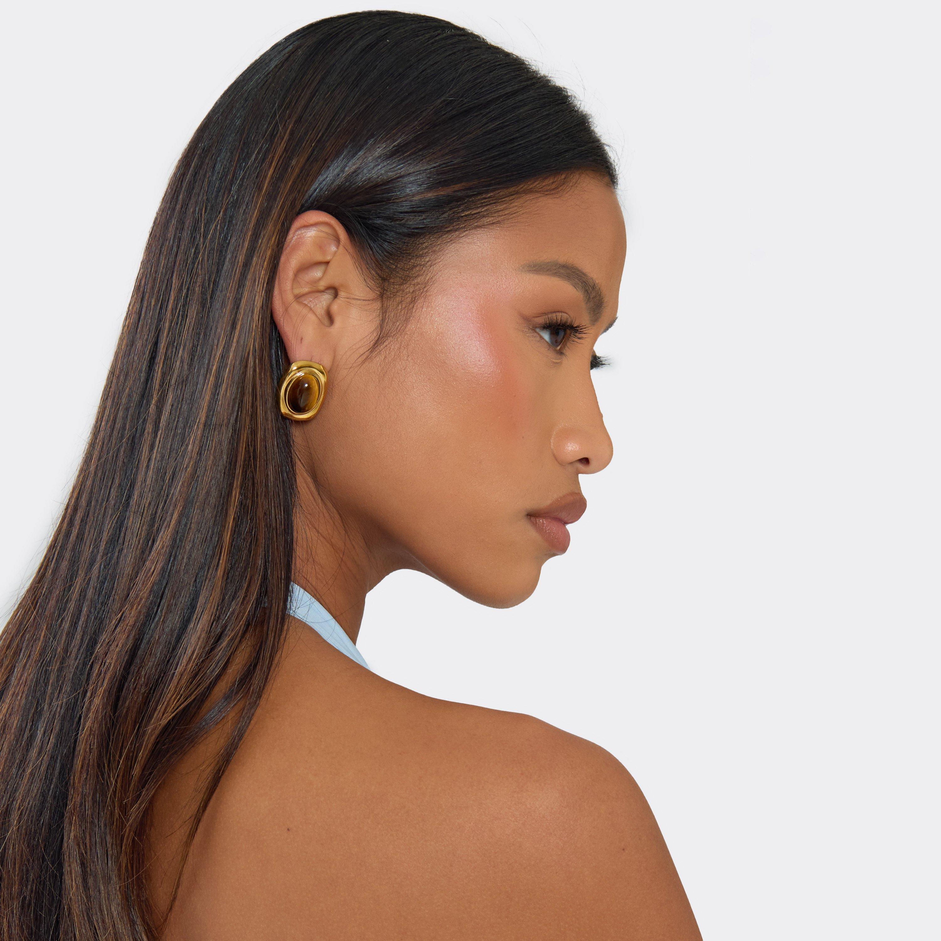 Resin Detail Stud Earrings In Gold, Women's Size UK 0