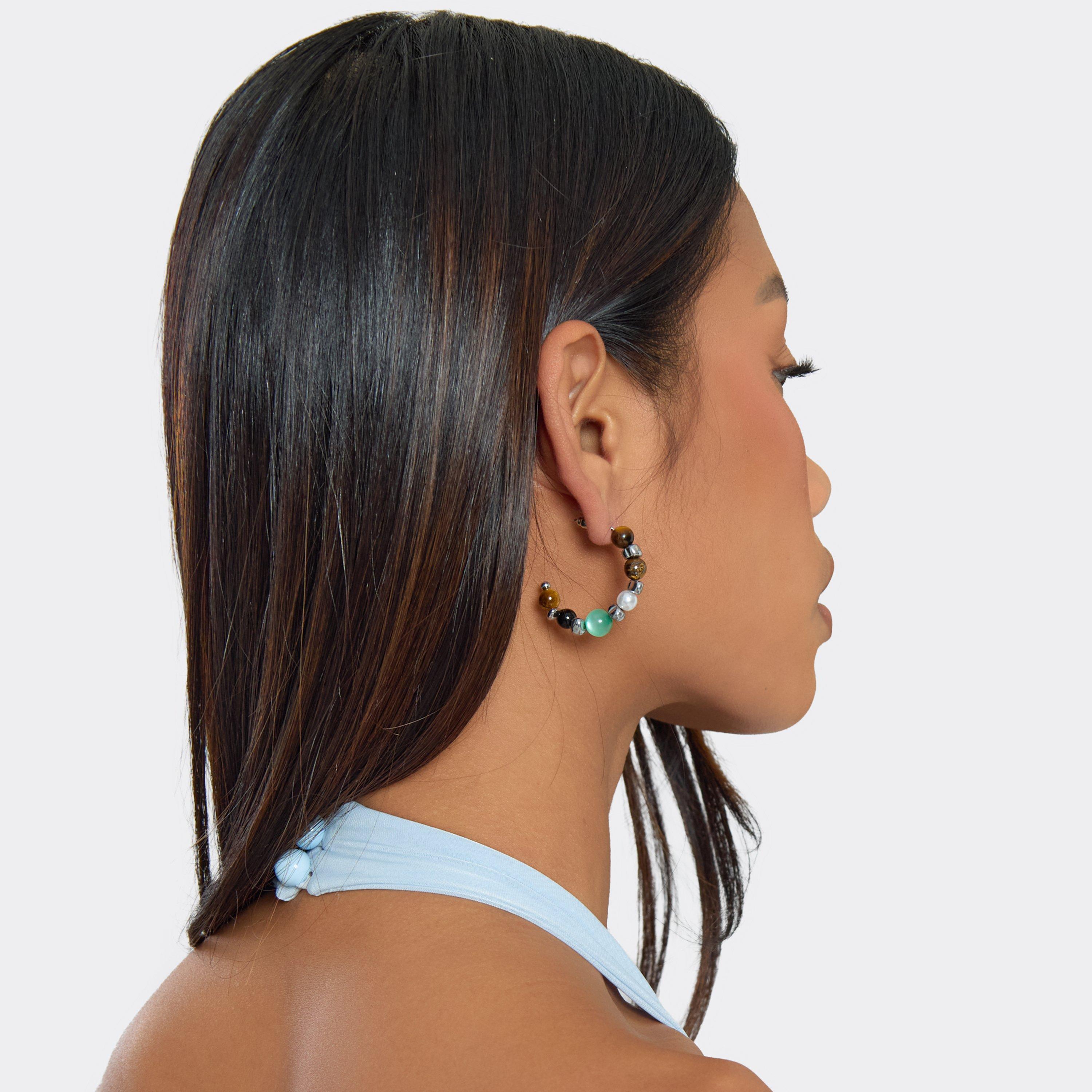 Beaded Detail Hoop Earrings In Multi, Women's Size UK 0