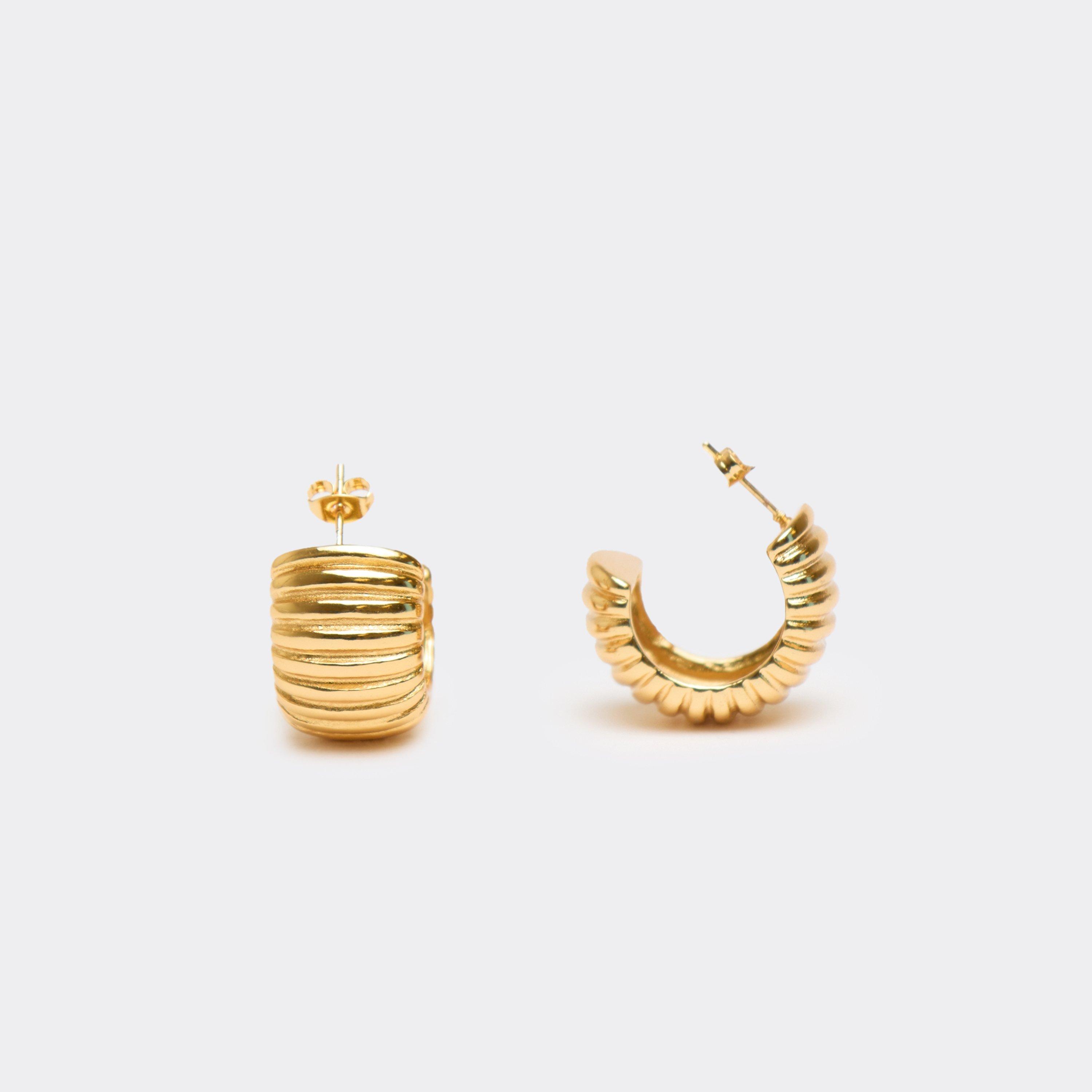 Ribbed Detail Chunky Hoop Earrings In Gold, Women's Size UK 0