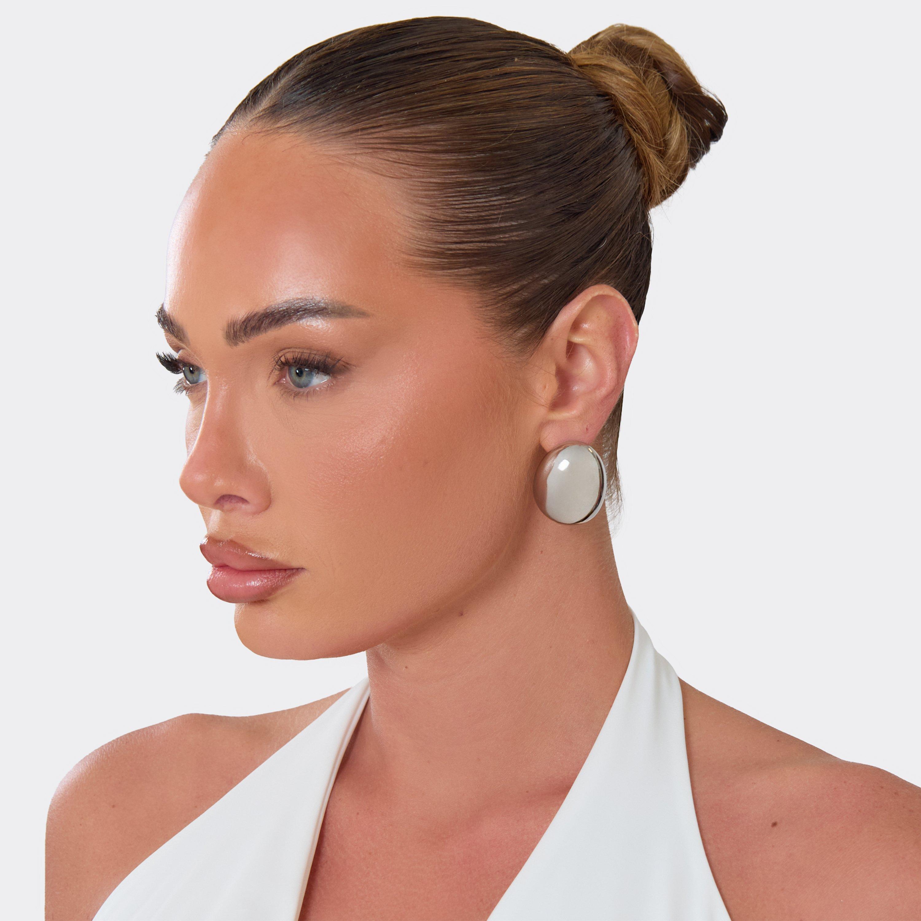 Oversized Round Stud Earrings In Silver, Women's Size UK 0